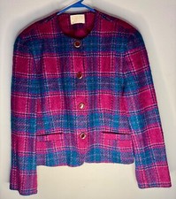 LADIES PENDLETON PLAID 100 VIRGIN WOOL JACKET COAT SIZE 16 FUCHSIA TEAL TARTAN