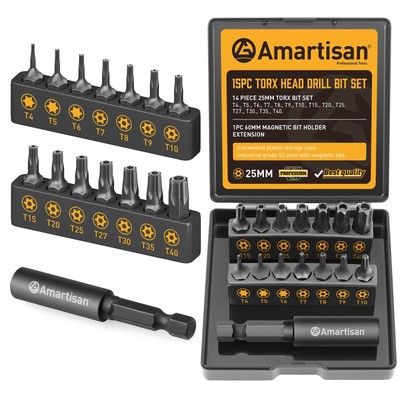 Torx Bit Set 15-Piece Security Torx Bit Set Tamper Resistant Star Bits Set S2...
