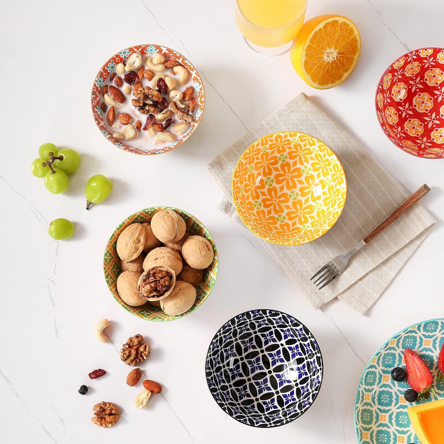 10oz Small Colorful Ceramic Bowls Set for Snack and Soup Decorative Bowls (6 PK)