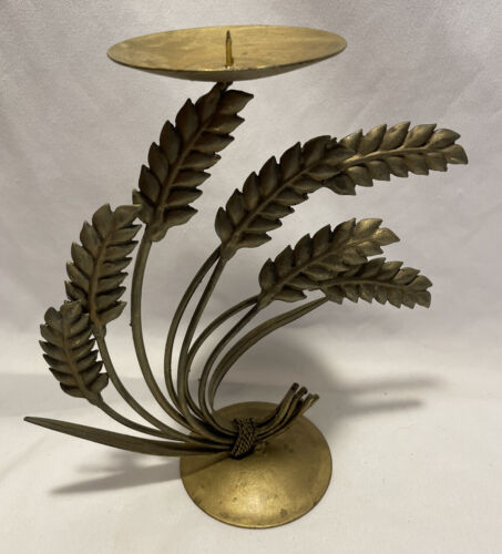 Large Brass Candle Holder Wheat Motif - Afbeelding 1 van 12