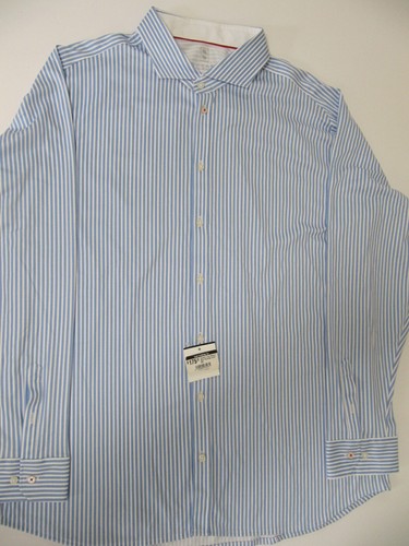 Camicia uomo MRSP $175 nuova DESOTO jersey cotone manica lunga blu gessato - Foto 6 di 12