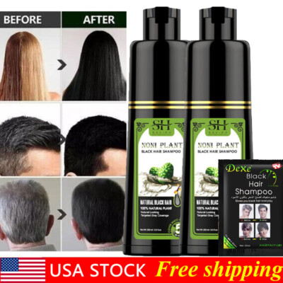 Natural Noni Plant Black Hair Dye Shampoo Permanent Coloring Grey Coverage 250ml