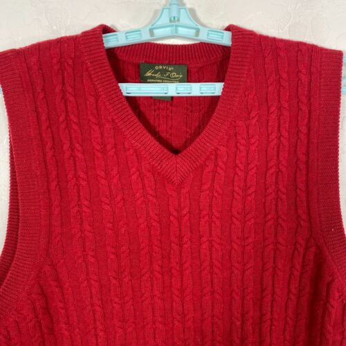 Orvis Vest Mens Large Red Wool Cable Knit Sweater Outdoor Signature Collection - Picture 2 of 7