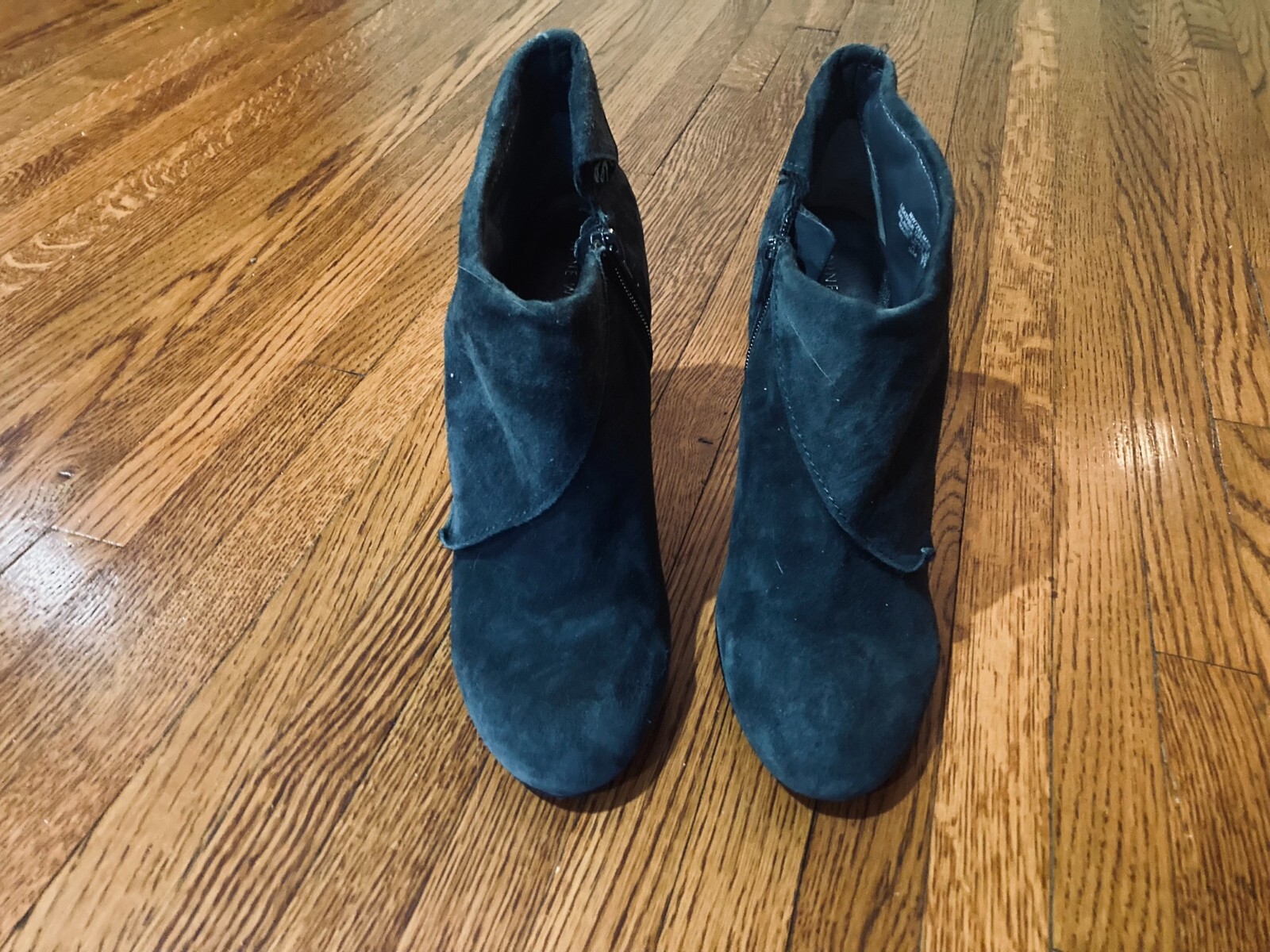 Vintage Nine West dark blue gray leather suede ankle boots heel