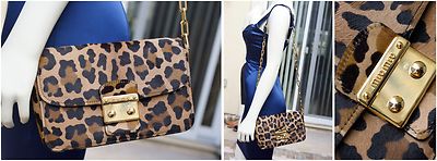 NEW $1750 Miu Miu Bandoliera Leopard-Print Calf Hair Shoulder bag