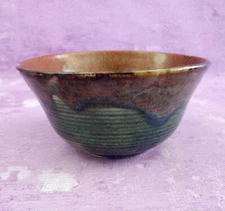 Studio Art Pottery Bowl Signed Invision Vintage Earth Tones Decor 6.75" Handmade