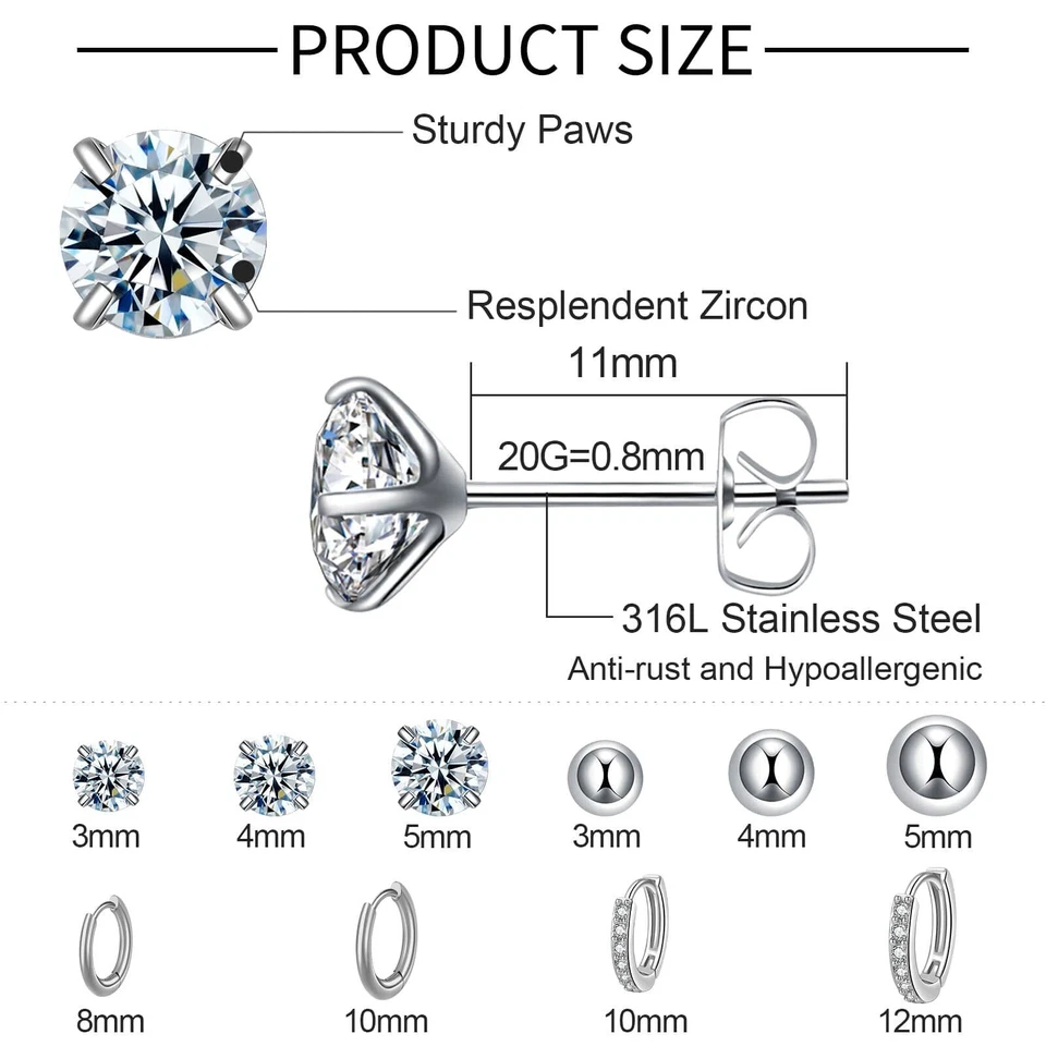 Surgical Steel Earrings Sets for Multiple Piercing Lightweight Small Huggie H... - Image 2 of 4
