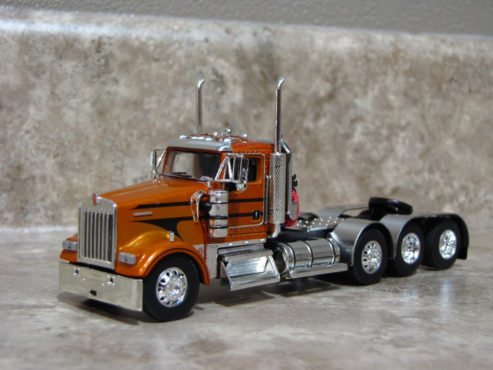 DCP 1/64 Black Burnt Orange TriAxle Kenworth W900 Semi Truck Farm Toy