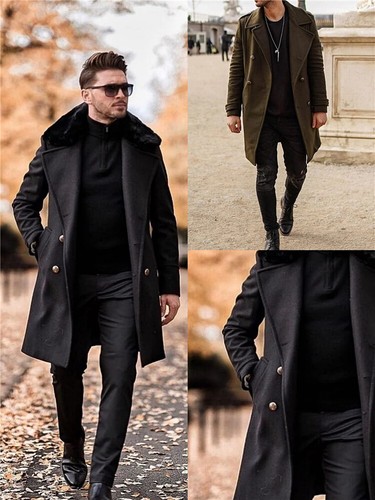 Winter Mens Slim Trench Coat Double-Breasted Peacoat Long Suit Jacket Thick Wool - Afbeelding 1 van 16