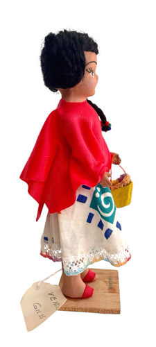 Venezuela Folk Doll Hand Made Clay Traditional Dress Wood Base 6.5” T - Picture 4 of 10