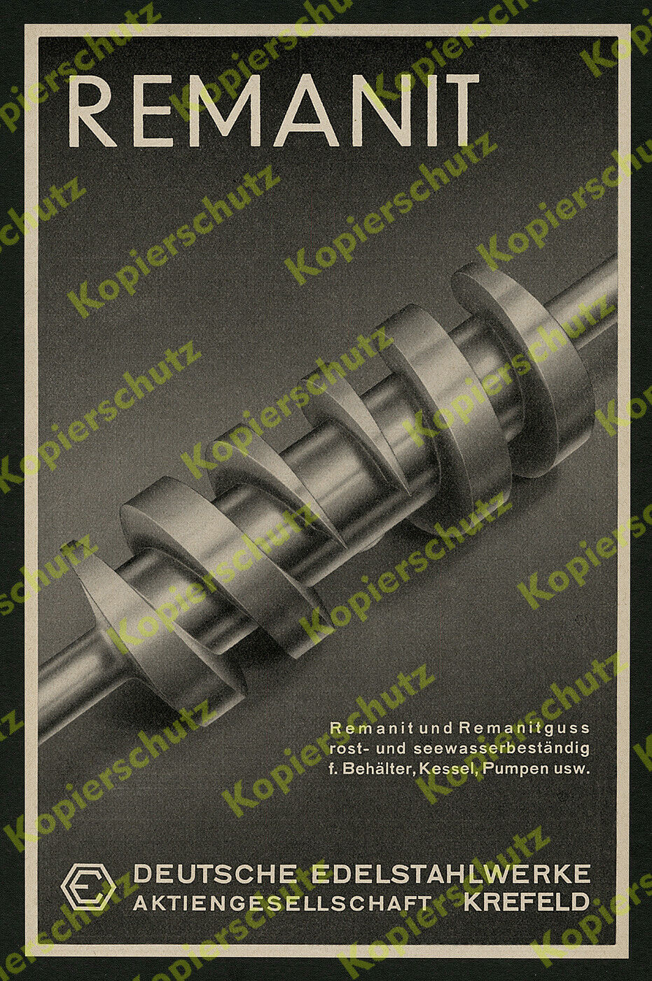 Remanit Deutsche Edelstahlwerke Krefeld Montan Atlas-Werke Bremen Schiffbau 1938
