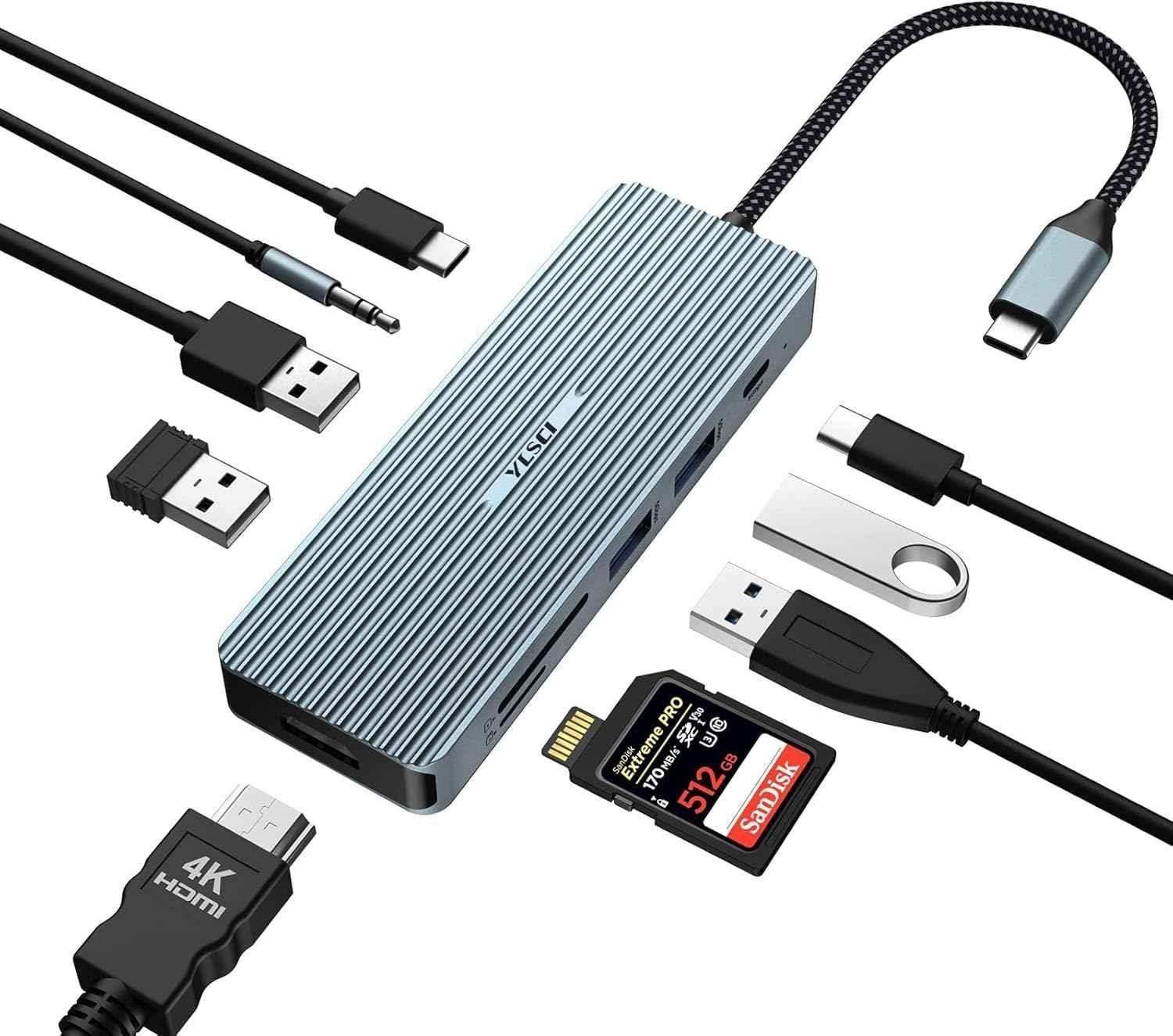 10 in 1 USB C Docking Station - 4K HDMI 2 USB 3.0 2 USB 2.0, USB-C 100W PD SD/TF