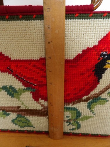Vintage 1980 Nadelspitze Kardinal rot Vogel Tragetasche Wirbel Kunststoffgriffe - Bild 10 von 11
