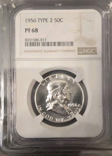 1956 Type 2 Proof 50C Franklin Label NGC PF 68  Silver Half Dollar