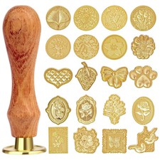 21 Pcs Wax Seal Stamp Kit, Vintage Classic Brass Head Gold