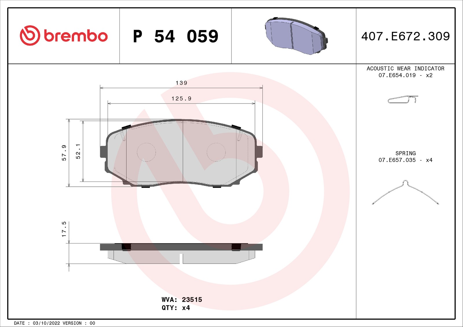 BREMBO Bremsbelagsatz, Scheibenbremse P54059 | Kompatibel mit: FORD USA EDGE, MAZDA CX-7, CX-9, MITSUBISHI PAJERO SPORT III - Bild 14
