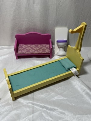 KidKraft Doll Furniture Lot Wood Pink Doll Couch Yellow Day Bed Toilet Kid Kraft