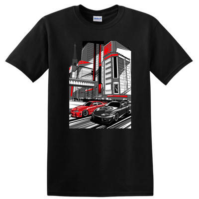 Car Racing Art Graphic T Shirt Urban City Scene High Octane Graphic Tee
