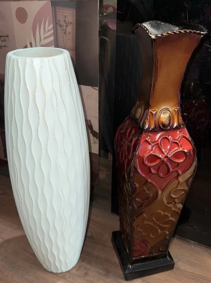 Выветренная бледная океанская деревянная ваза домашний декор + элементы тисненая металлическая цветочная ваза - Изображение 2 из 4