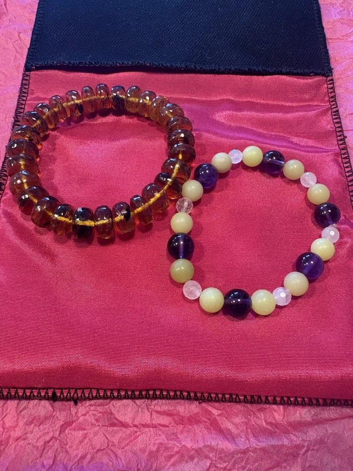 Nuevo Brazalete Facetado Birmania Ámbar Amatista Miel Jade y Cuarzo Rosa Foto 4 de 4