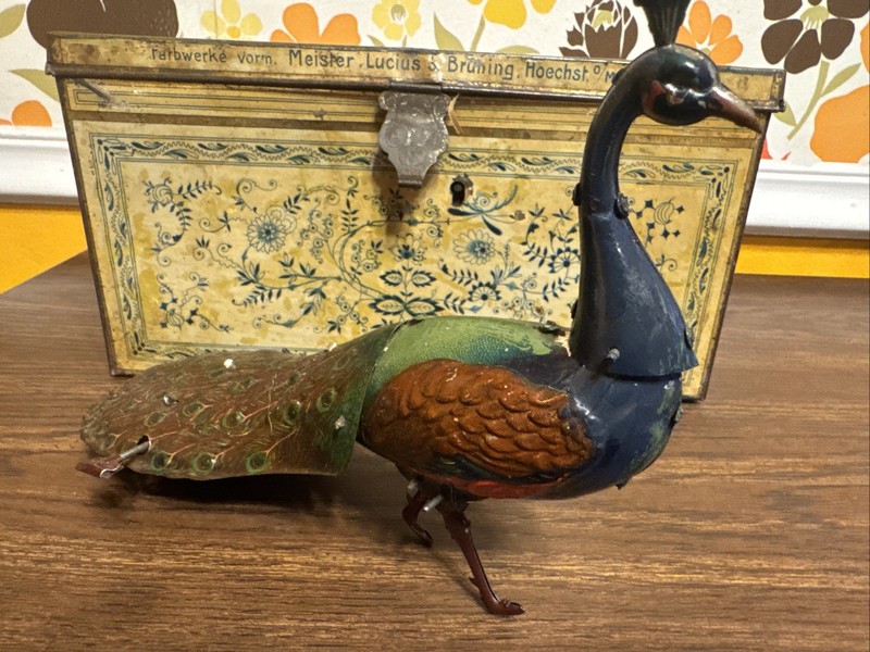 Hans Eberie Vintage 1910 Ebo Pao Pao Tin Walking Peacock Windup Toy Rare Working