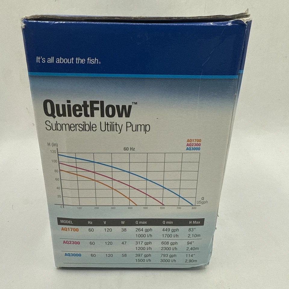 Bomba utilitaria sumergible Aqueon QuietFlow agua para acuario AQ1700 264-449 GPH flujo Foto 2 de 4