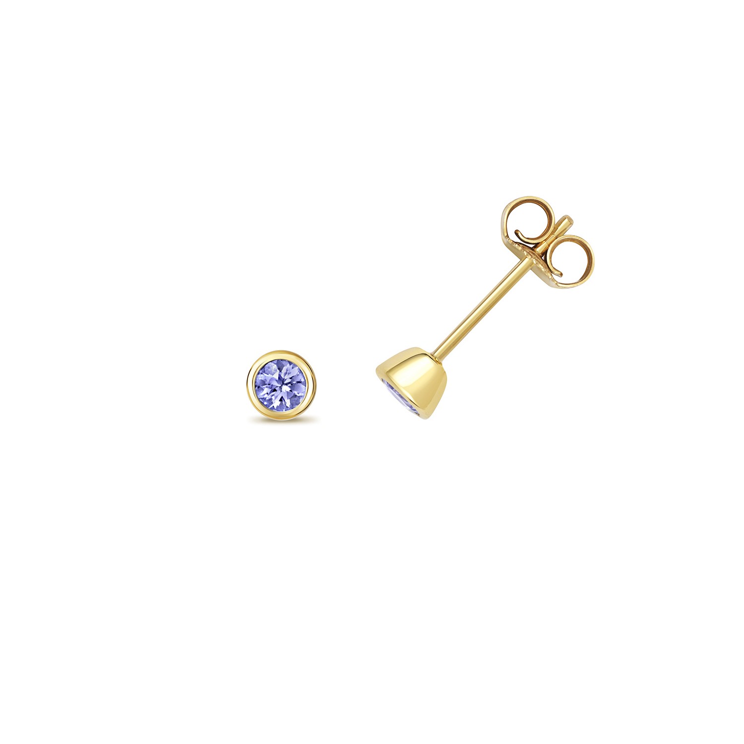 Boucles d'oreilles tanzanite et or jaune 9 carats, puces précieuses de créateur