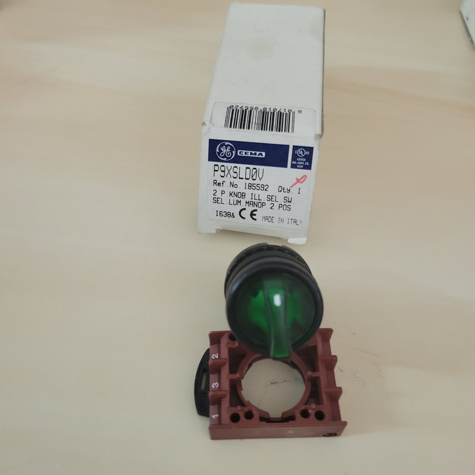 Sélecteur lumineux GE CEMA P9XSLD0V – Réf. 185592 – 2 positions – LED verte