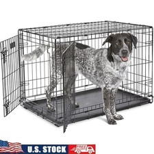 Enhanced Dog Crate W/ Leak-Proof Pan Divider Panel Secure Double Door Design New