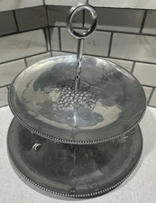 Hammercraft Hand Hammered Aluminum 2 Tier Tidbit Tray Grapes 6" & 7" VTG