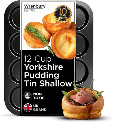 Toughened Yorkshire Pudding Pan 12 Hole - Shallow Non Stick Baking Tin - Heavy C