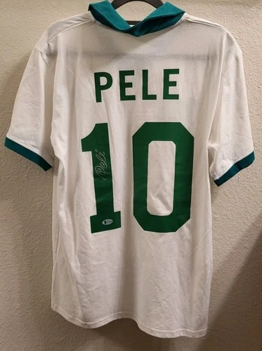 Autographed/Signed Pele New York Cosmos White Soccer Futbol Jersey Beckett COA
