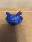 Vintage Westmoreland Mini Milk Glass Hen On Nest blue over White 2.5" Nesting