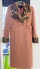 Vintage Brown/Pink Faux Animal print fur and Fabric long jacket/Coat.Length 38"