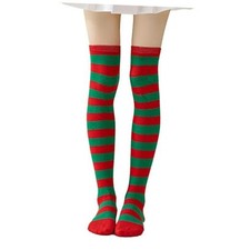 Striped Thigh High Socks for Women Small-Medium Wide Stripes - Red Green