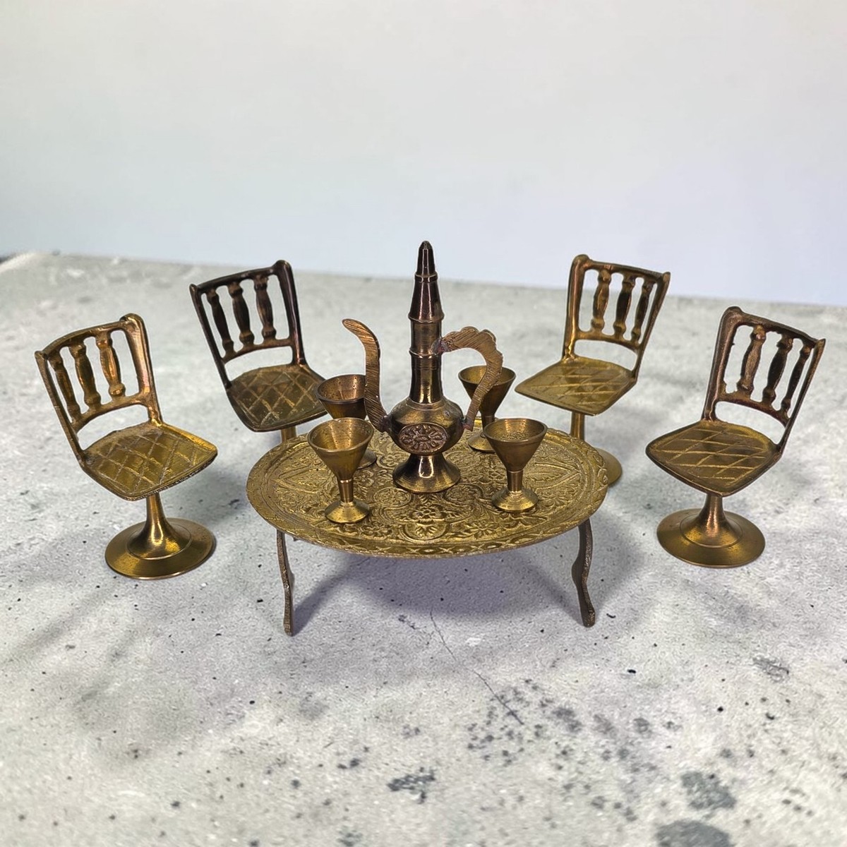 Vintage Brass Miniature Dollhouse Turkish Tea Coffee Chair Table