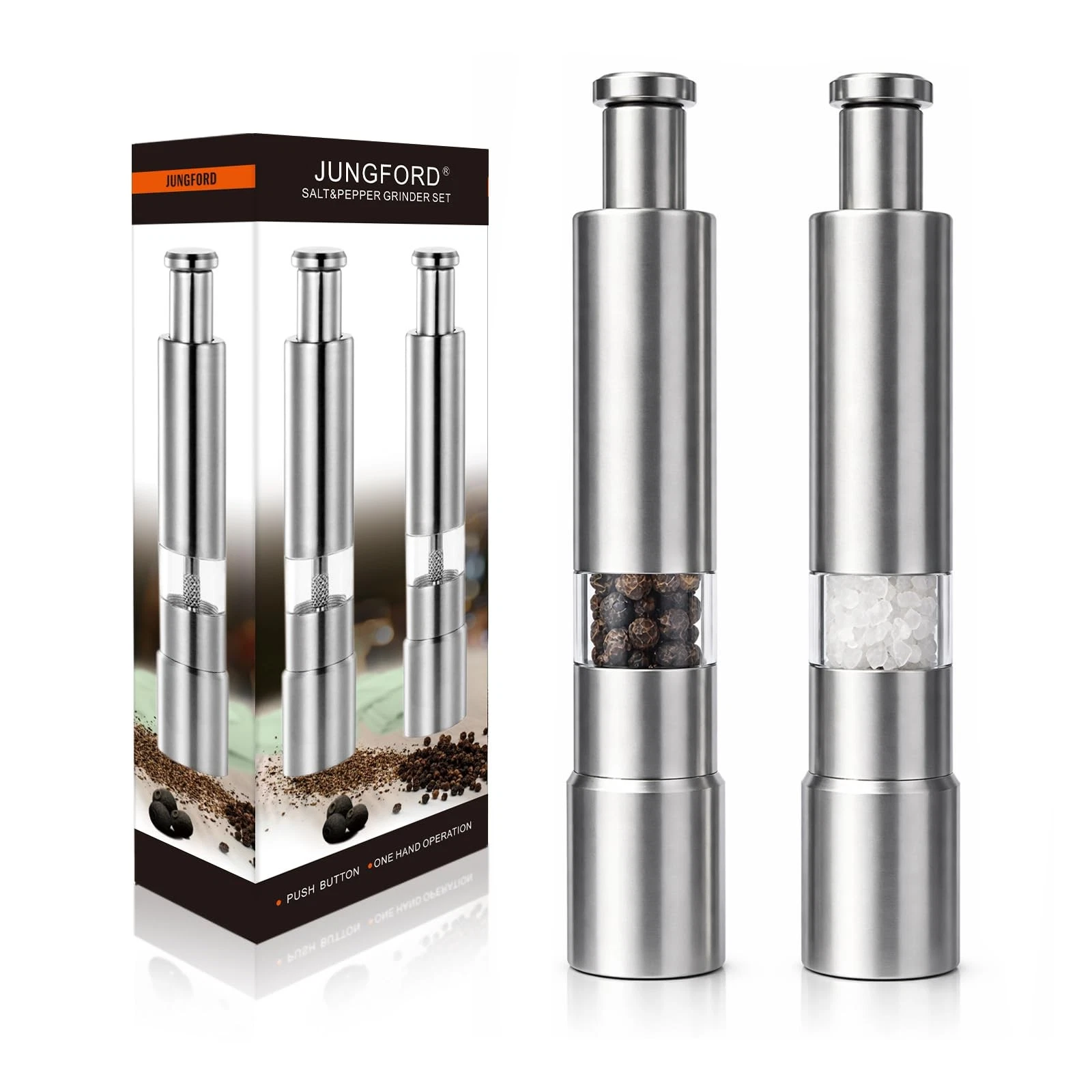 [2 Pieces] Premium Stainless Steel Salt Grinder and Pepper Mill Set Silver