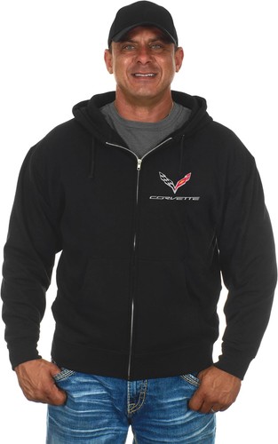 JH Design Herren Chevy C7 Corvette Hoodie Full Zip Up schwarz Kapuzenpullover - Bild 2 von 6