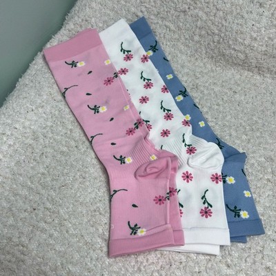 Open Toe Compression Socks 3 Pairs Toeless Pink White Blue S/M Size Womens