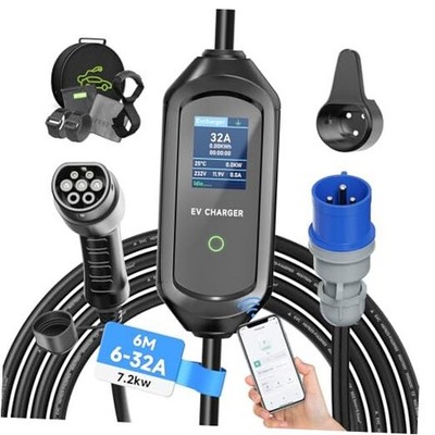 7.2kW Type 2 Charging Cable, 6/8/10/13/16/20/24/32A Adjustable Current, 