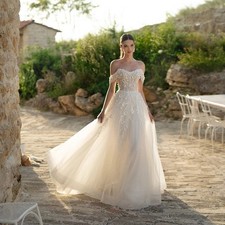 Elegant Lace Applique Wedding Dresses Off The Shoulder Boho A-Line Bride Gowns