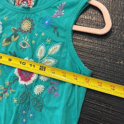 Johnny Was Embroidered Tan Top Floral Eye Design Teal Green size XS - Picture 8 of 9