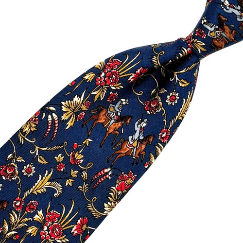 Salvatore Ferragamo blaue Krawatte - Reiter Blumenmotiv italienische Seidenkrawatte - Bild 4 von 10