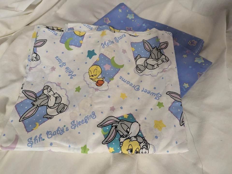 HTF Vintage Warner Bro Baby Looney Tunes Bugs Tweety Cotton Fabric Nursery Stars - Image 2 of 4
