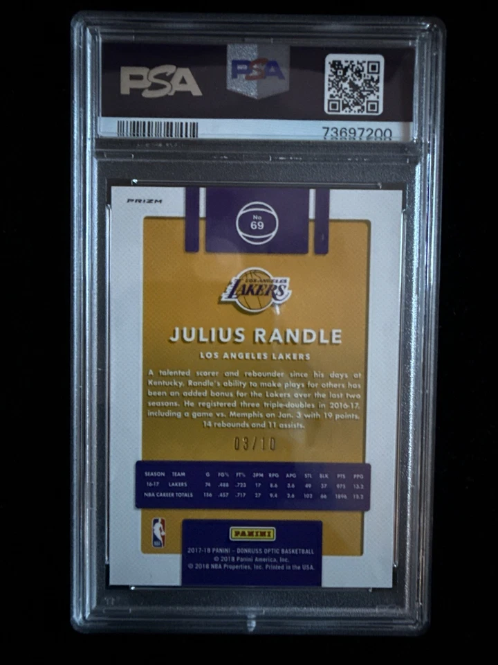 Donruss Optic Julius Randle Fast Break Gold 2017 PSA 10 POP 1/10 Lakers Knicks Foto 2 de 2