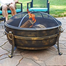 34 in Cauldron Outdoor Fire Pit Bowl with Spark Screen and Poker by Sunnydaze