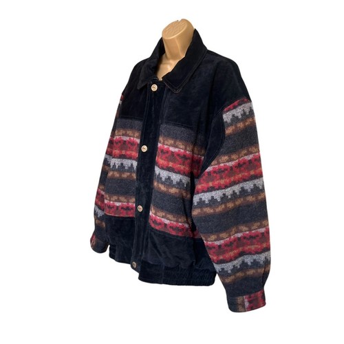 Vintage Bomber Suede Jacket XL Mens Black Aztec - Picture 4 of 19