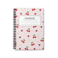 Cherry Heart Pattern Notebook  Spiral Ruled Journal