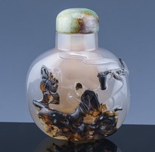 FINE ANTIQUE CHINESE CAMEO CARVED SHADOW AGATE LANDSCAPE SNUFF BOTTLE