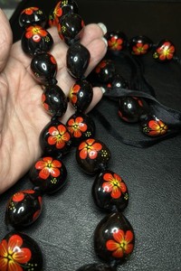 Kukui Nut Lei Hibiscus Red Flower Necklace Hawaiian Wedding Luau Graduation